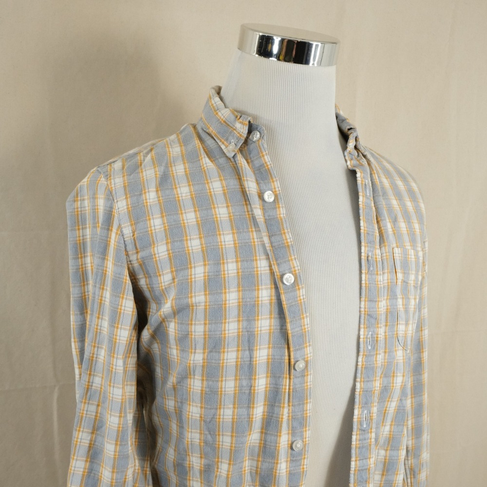 J. Crew Small Slim Jaspe Button Down Shirt Blue Yellow Plaid Cotton Casual Mens